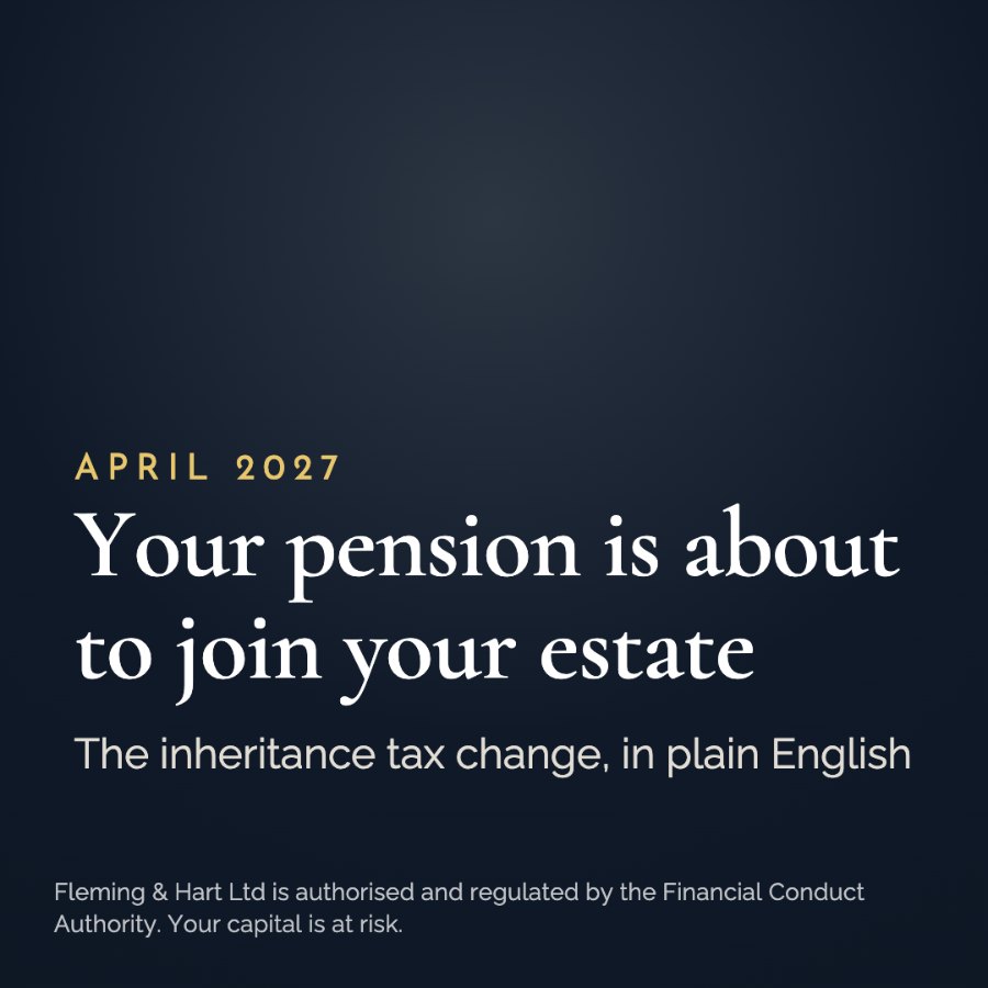 A Finventro LinkedIn post reading "Your pension is about to join your estate", with the firm's regulatory line set as small print along the bottom of the artwork.